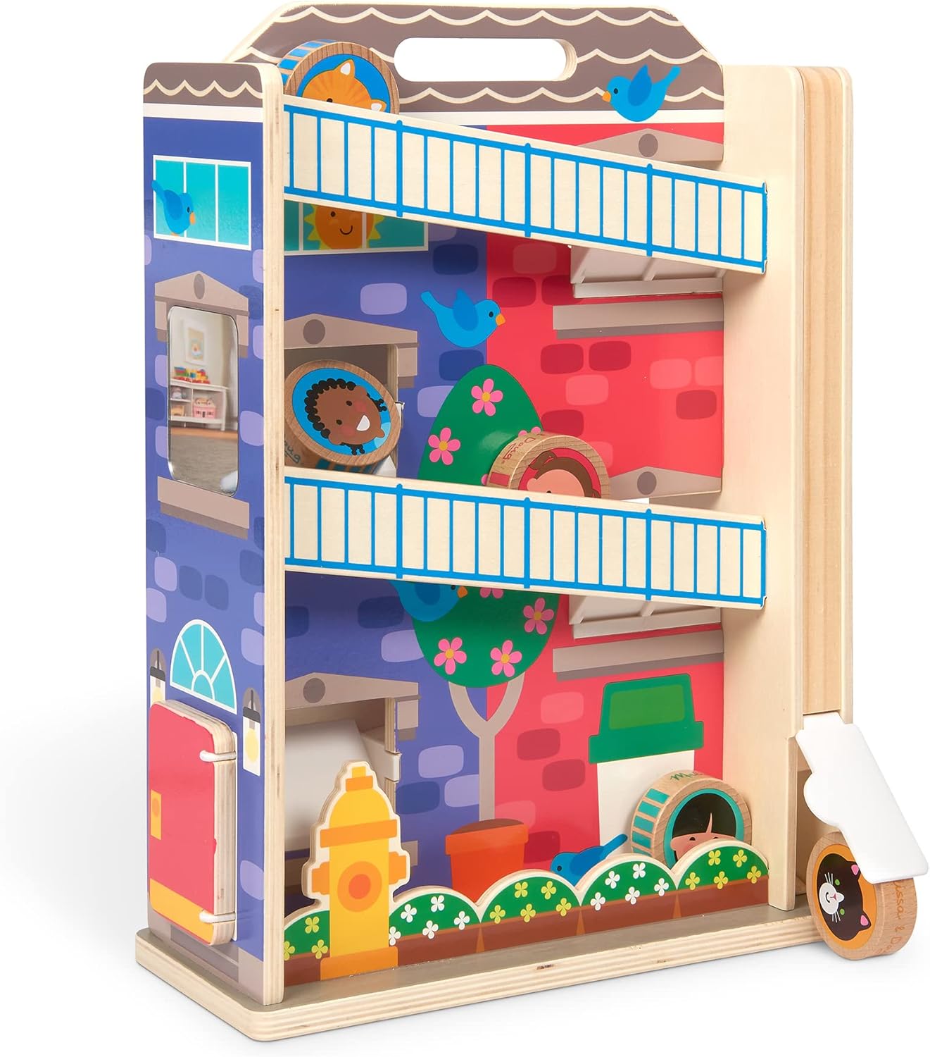 Melissa & Doug Brinquedo de celeiro de classificação de madeira para levar com telhado rebatível e alça 10 peças de madeira para brincar na fazenda - Brinquedos de fazenda, classificação de formas e aprendizado de empilhamento