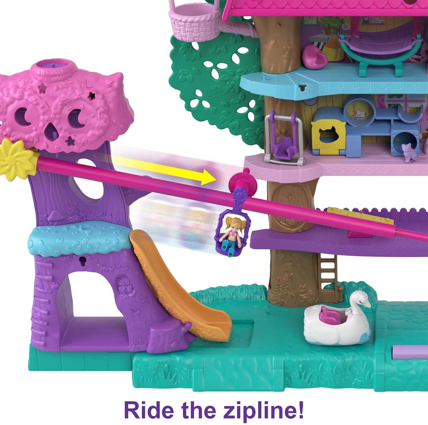 Polly Pocket Casa de boneca com 2 microbonecas e acessórios, carro de brinquedo, diversão e 4 animais de estimação, casa de aventura expansível para animais de estimação, presentes para crianças, HJJ98