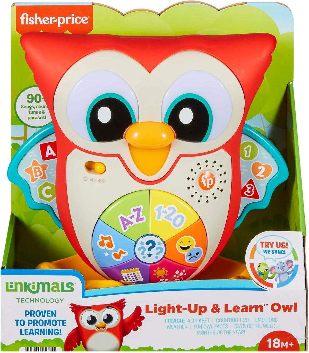 Mega Fisher-Price Linkimals Coruja Aprender e Iluminar, Versão em Alemão, brinquedo educativo musical interativo com e movimento para crianças a partir de 18 meses, HMT73