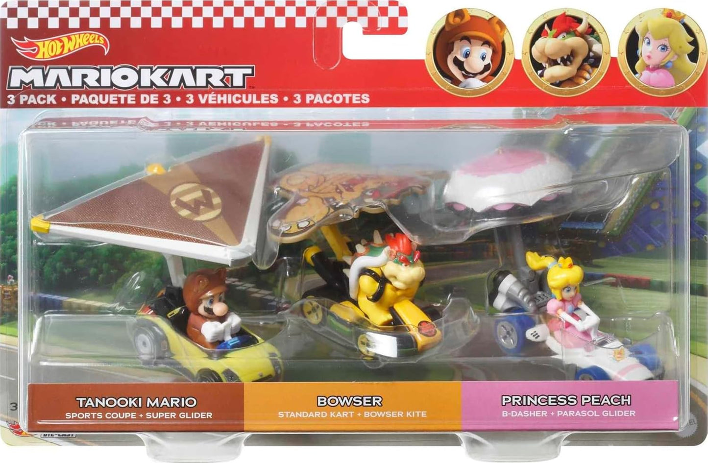 Hot Wheels Super Mario - Pacote com 3 carrinhos de personagens em 1 conjunto, presente para crianças e colecionadores a partir de 3 anos de idade, multicolorido, (HDB39)