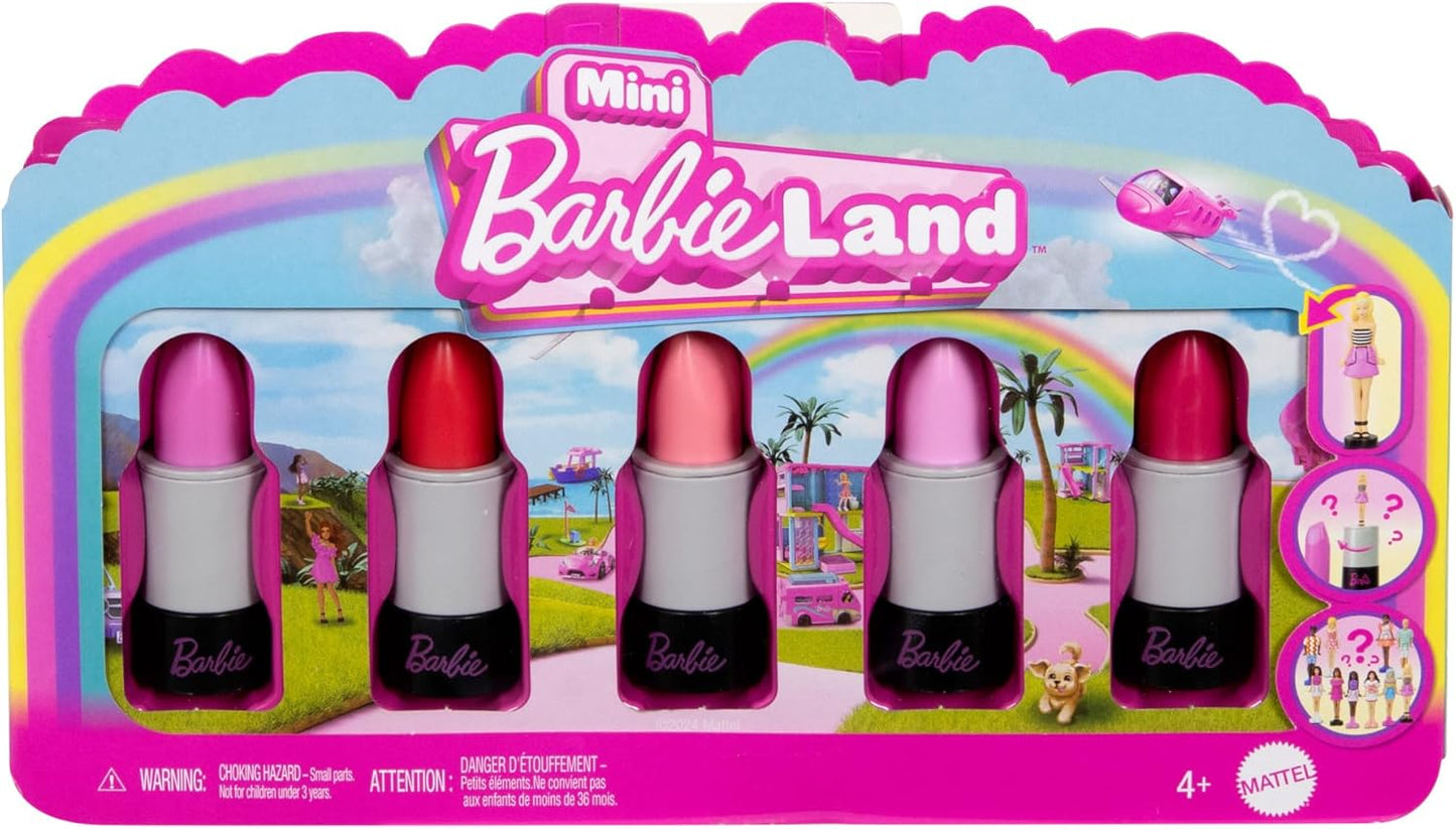Barbie Mini BarbieLand 5-Pack Fashionistas Dolls, Mini Dolls de 1,5 polegadas em tubos de batom, coleção instantânea e revelações surpresa (os estilos podem variar), JBD26