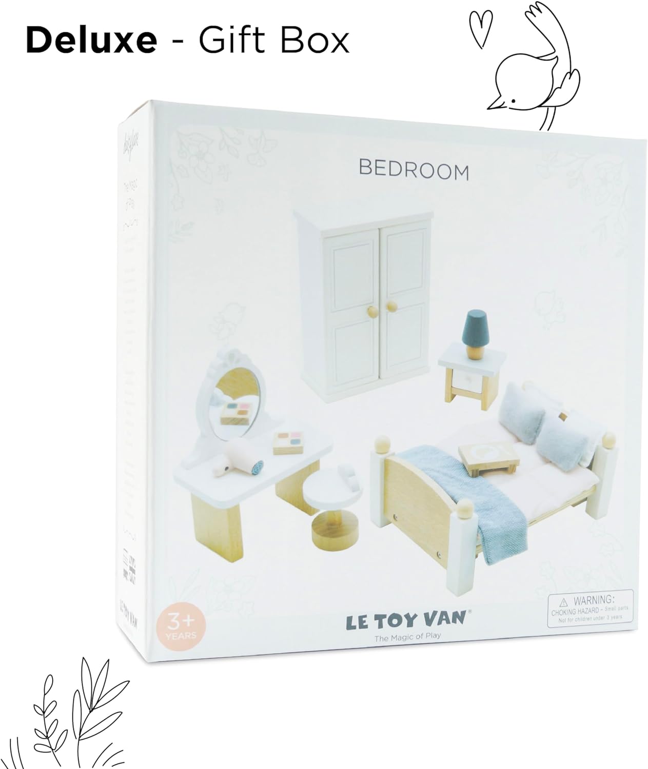 Le Toy Van - Juego de accesorios para casa de muñecas de dormitorio principal Daisylane de madera | Juegos de muebles para casas de muñecas: aptos para mayores de 3 años