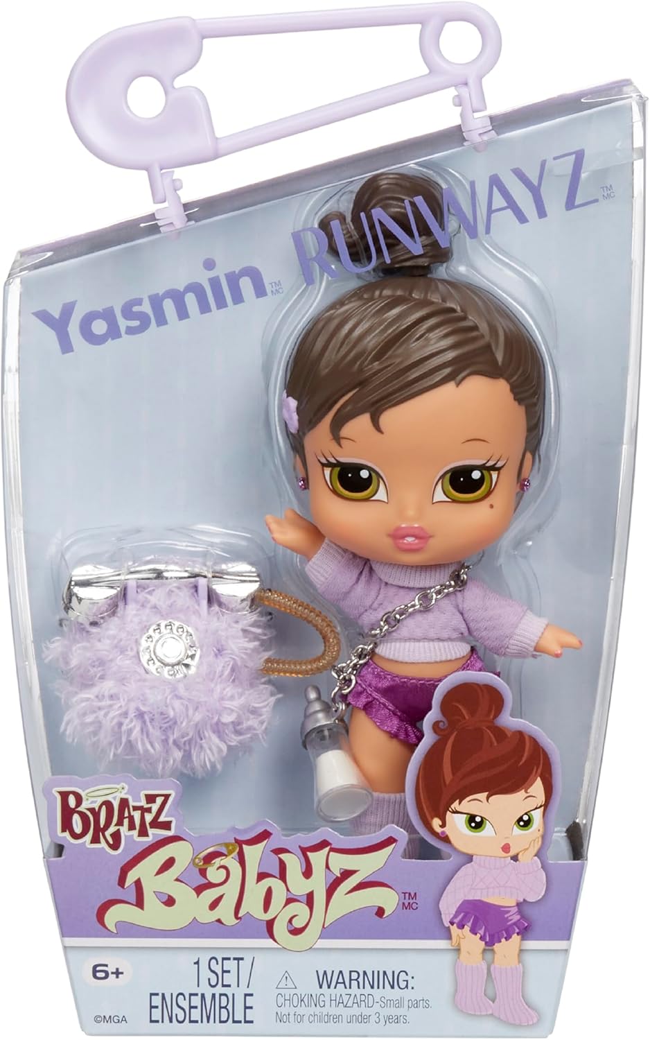 Bratz Boneca Babyz Runwayz, boneca fashion colecionável com roupa estilosa, boneca fofa com colar que funciona como chaveiro - brinquedo infantil - ótimo para crianças a partir de 6 anos