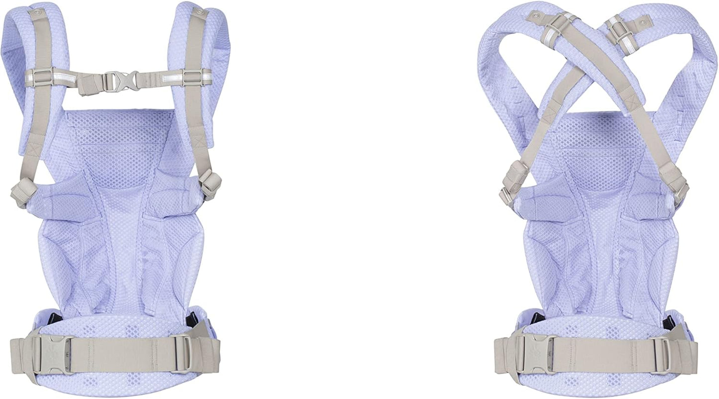 Ergobaby Porta-bebês Omni Breeze para recém-nascidos, do nascimento aos 20,4 kg, 4 posições, malha SoftFlex, posição ergonômica de transporte para frente e para trás do bebê, azul lavanda