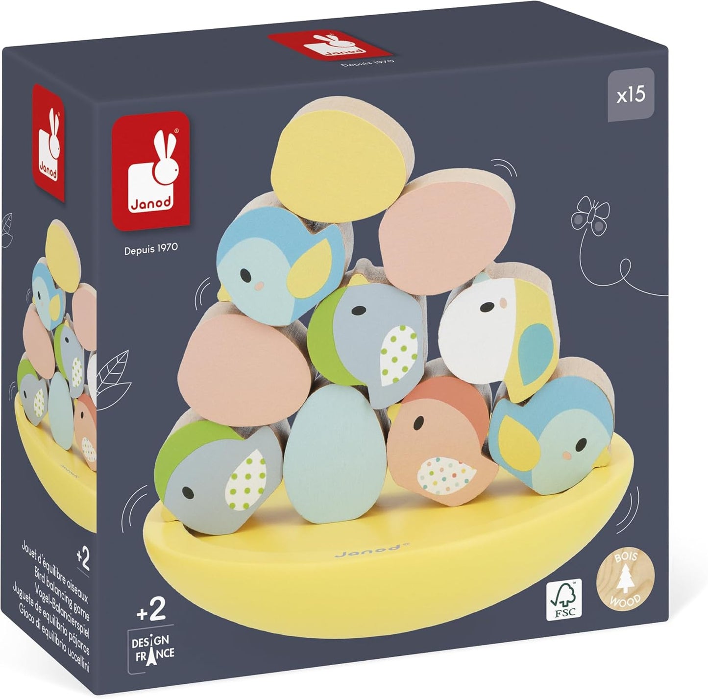 Janod - Jogo de Equilíbrio de Madeira - Brinquedo de Empilhar - Desenvolve Concentração e Destreza - Primeiros Anos e Iniciantes - A partir de 24 Meses, J05146