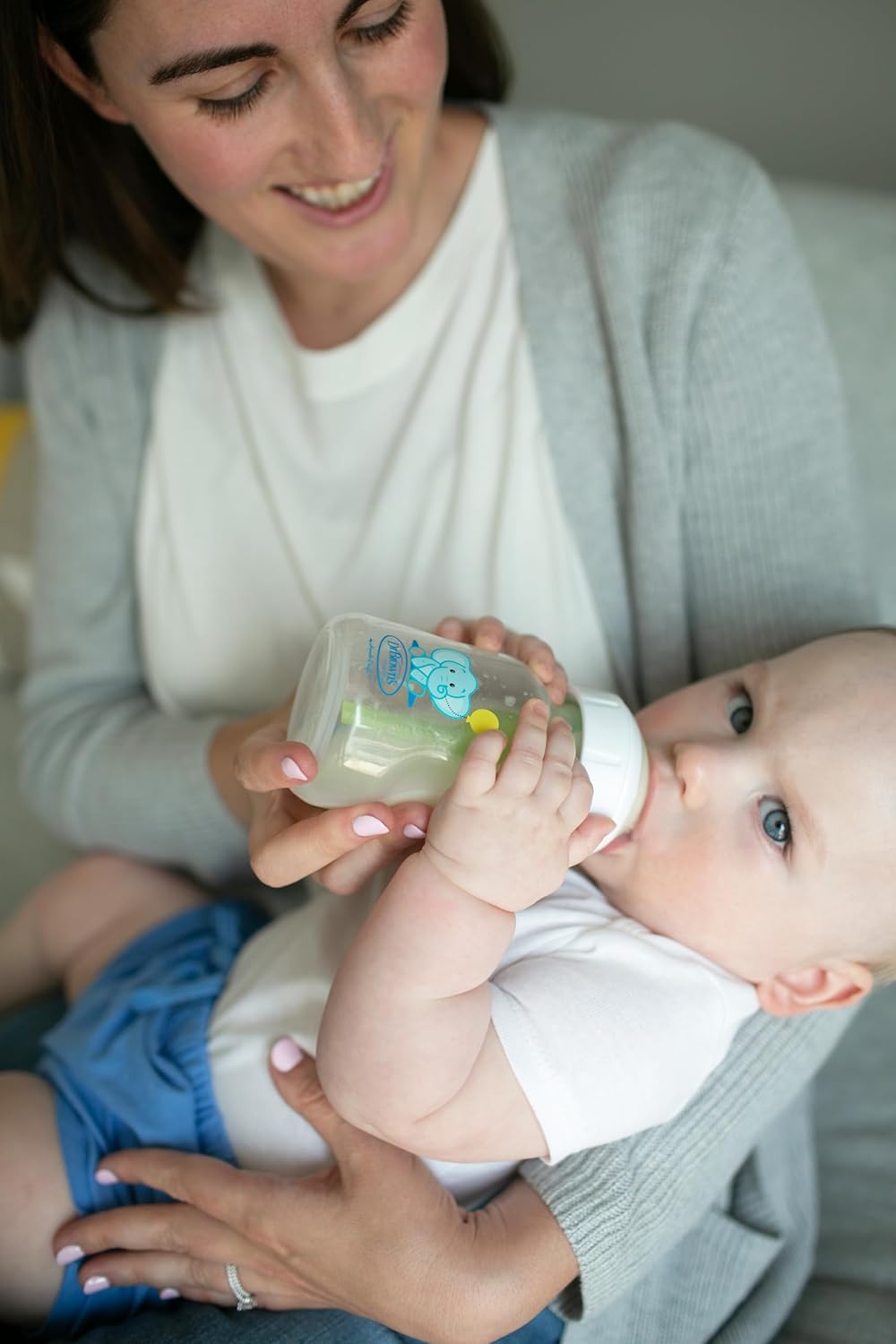 Dr Brown's Natural Flow® Anti-Colic Options+™ Mamadeira de pescoço largo, 5 onças/150 ml, com tetinas de nível 1, pacote com 2, elefante