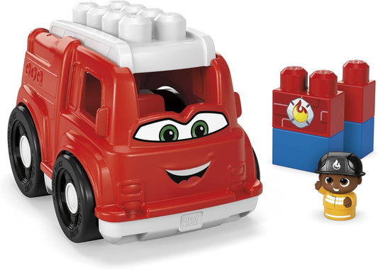 MEGA Caminhão de bombeiros de blocos de construção para crianças BLOKS com figura de 1 bloco de amigos, caminhão de bombeiros Freddy para crianças de 1 a 3 anos