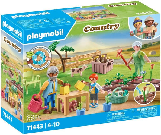 Playmobil 71443 Country: Huerto con los abuelos que incluye parterre, regadera y herramientas de jardín, juego de rol divertido e imaginativo, juegos sostenibles aptos para niños a partir de 4 años