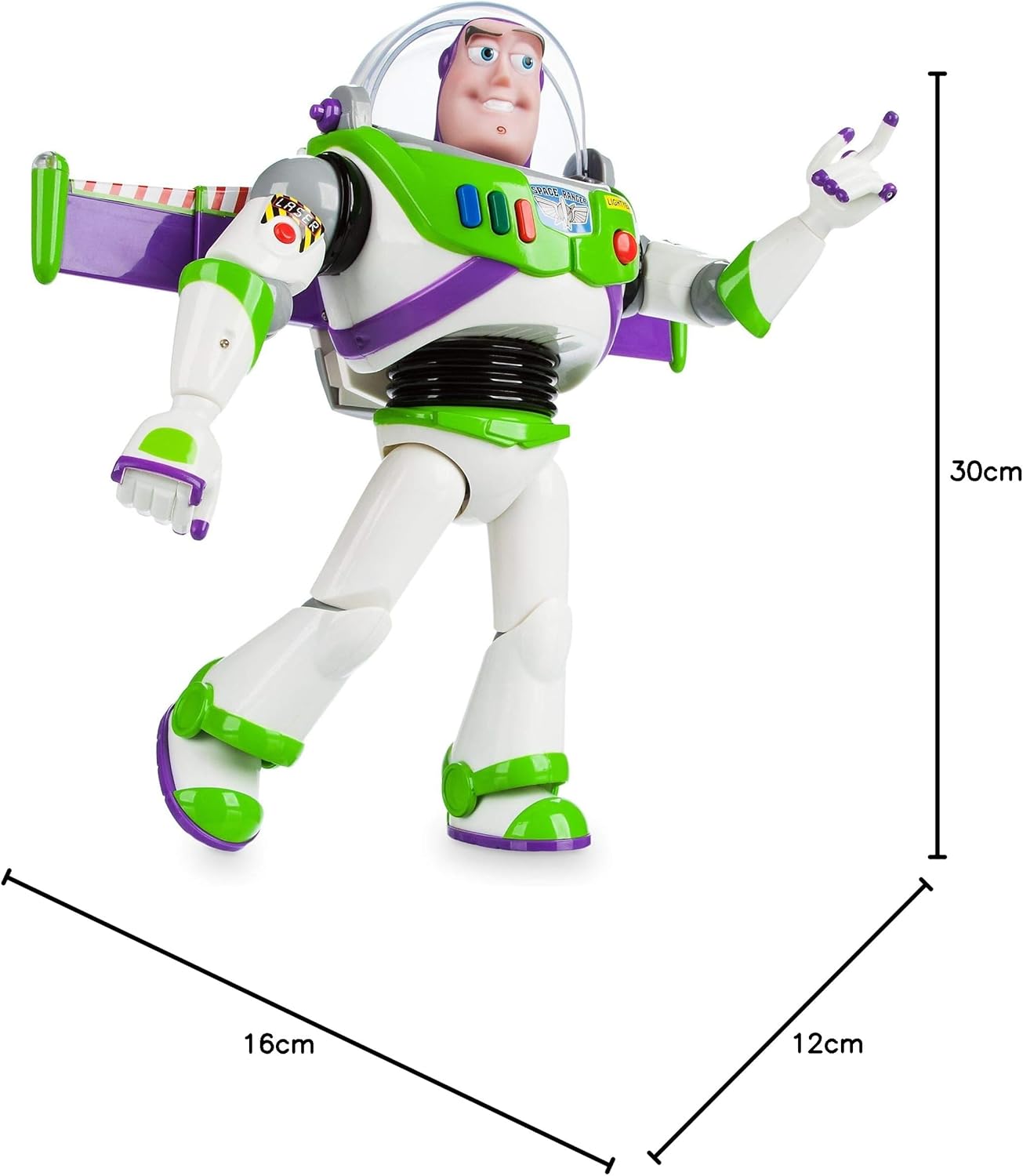 Disney Boneco de ação interativo Buzz Lightyear da Disney Store, astronauta patrulheiro espacial de Toy Story, 30 cm/11 polegadas. Fala mais de 10 frases em inglês, interage com outros bonecos e brinquedos, acende luzes, para crianças a partir de 3 anos