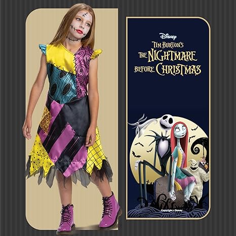 DISGUISE Fantasia infantil oficial de Sally Skellington da Disney Deluxe – feita com cetim super macio – vestido de pesadelo antes do Natal para meninas fantasias de Halloween para crianças fantasia fantasia