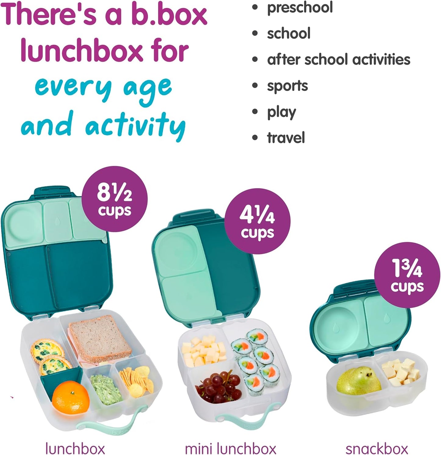 b.box Snackbox | Mini lancheira Bento com 2 compartimentos à prova de vazamentos | Ideal para lanches e refeições infantis | Comporta uma fruta inteira | Livre de BPA