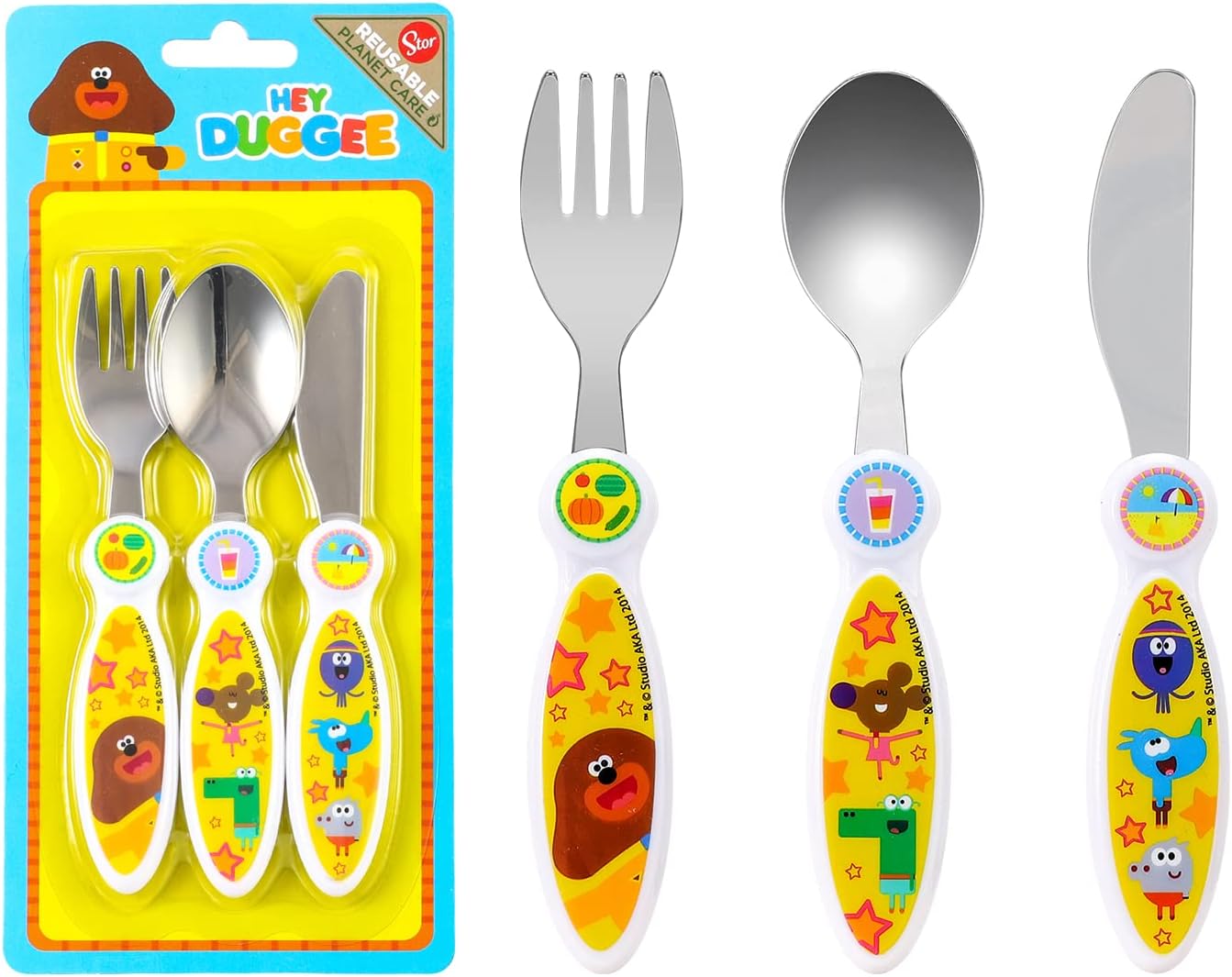 Hey Duggee Conjunto de talheres infantil infantil 3 peças - faca/garfo/colher