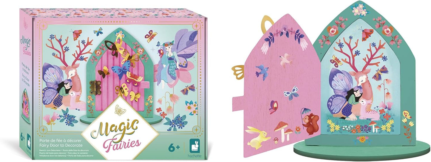 Janod - Porta de Madeira para Decorar Tema Fada - Para Pintar e Decorar - Les Atelier du Calme - Kit Lazer Criativo Infantil - Desenvolvimento Criatividade e Concentração - A partir de 6 Anos - J09169