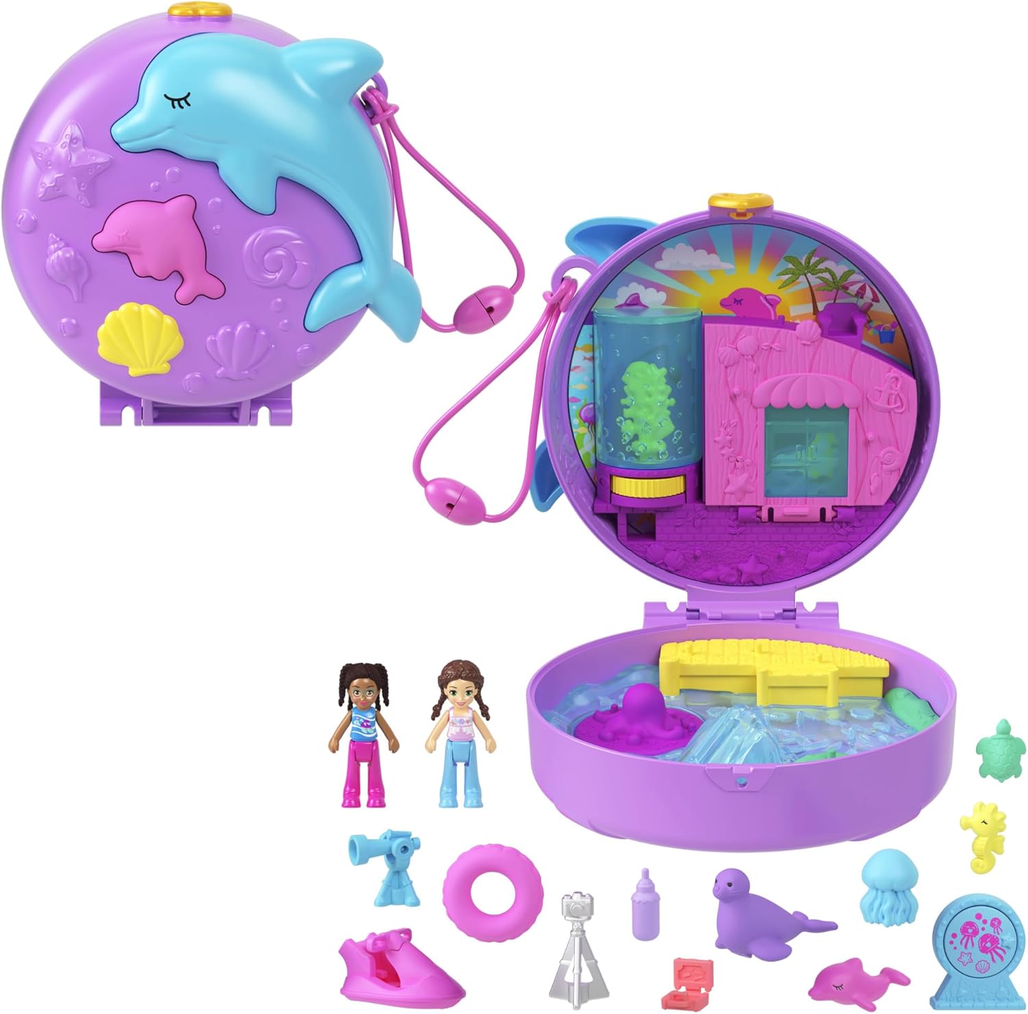Polly Pocket Dolls and Playset, Dolphin Rescue & Play Compact, Animal