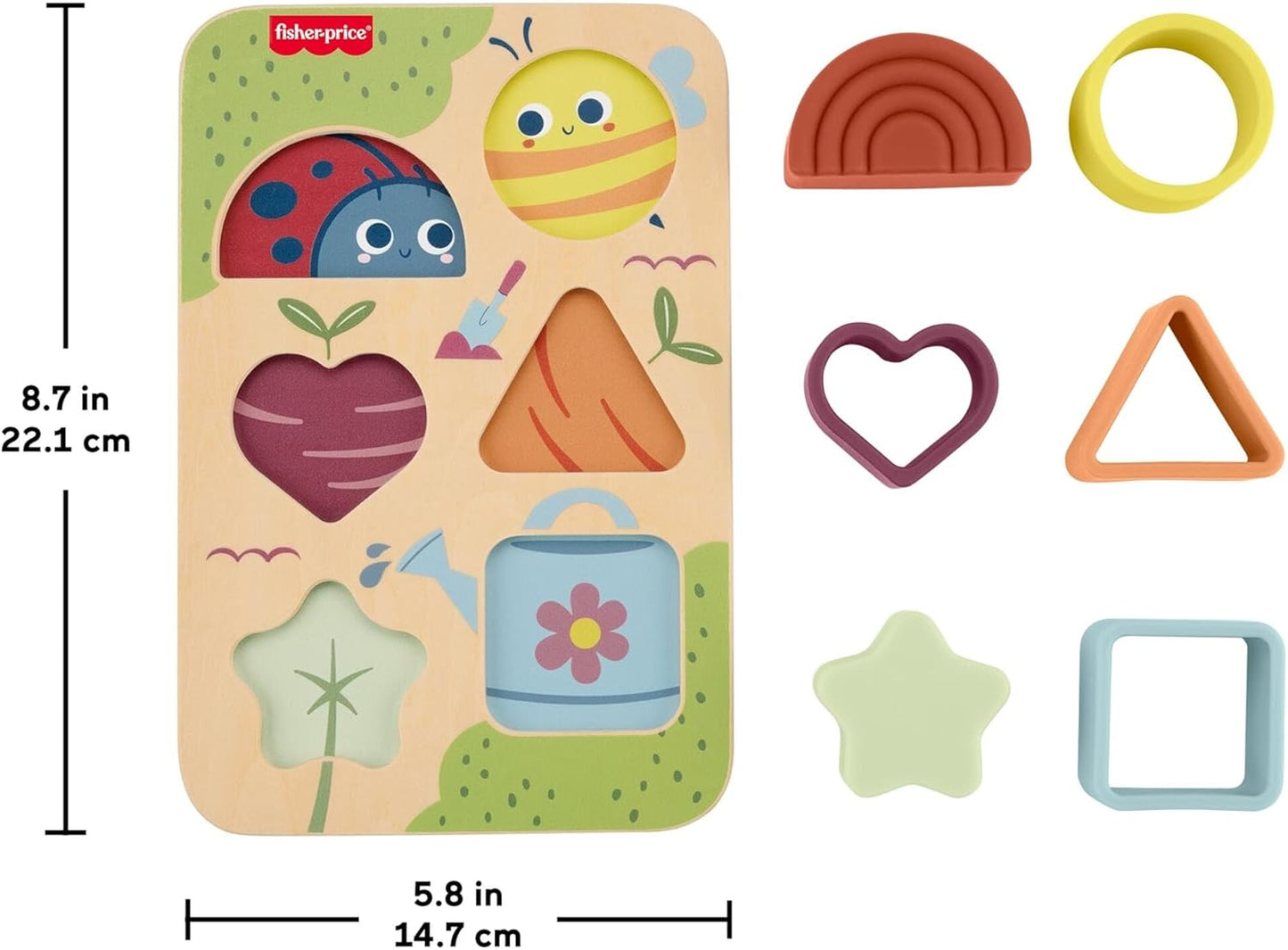 Fisher-Price Brinquedo de madeira para bebês: quebra-cabeça de silicone para classificação e crescimento de formas com base de madeira, ideal para bebês a partir de 6 meses, JKH10