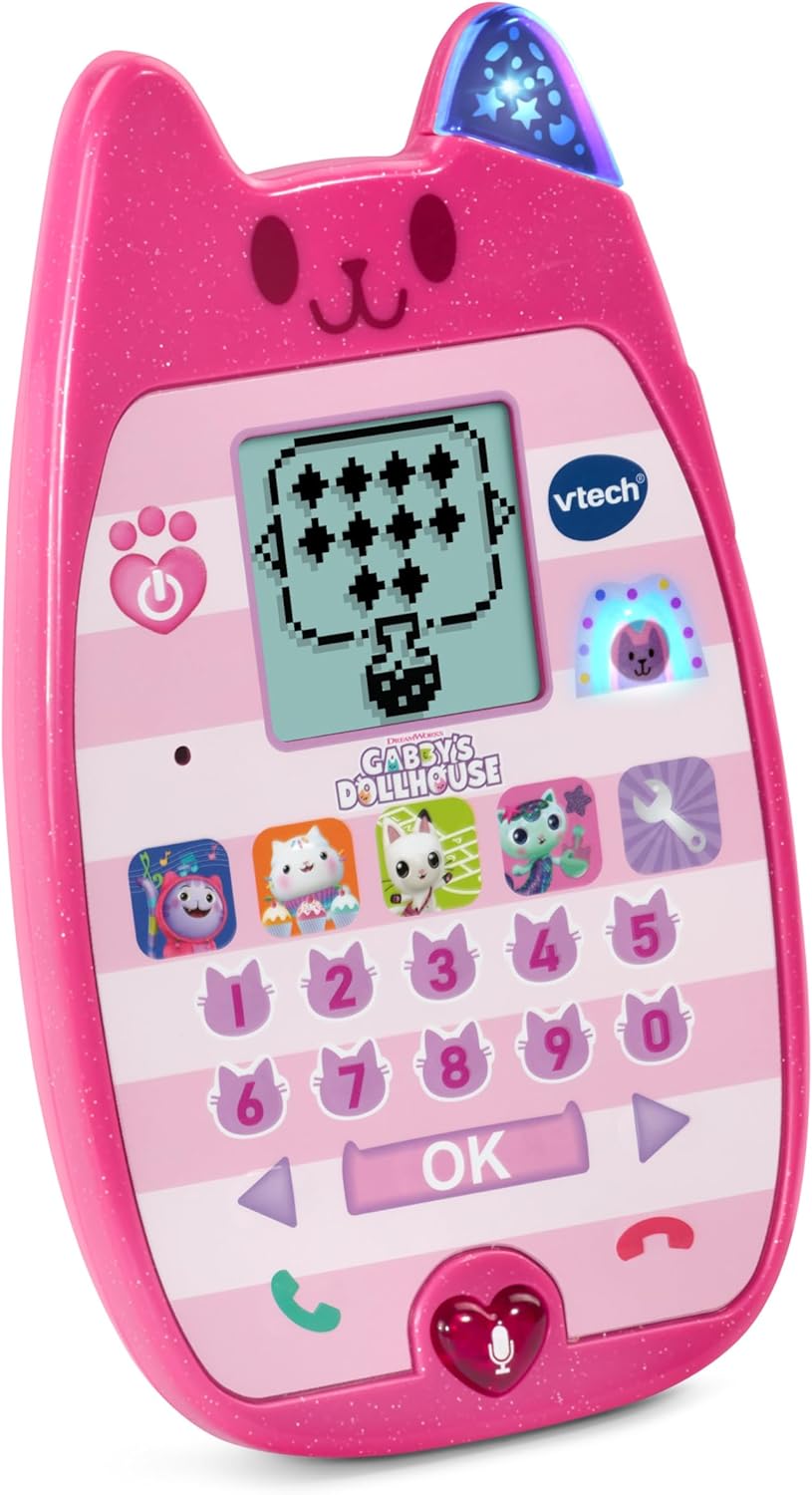 VTech Gabby's Dollhouse Um telefone Meow-Zing, brinquedo oficial da casa de bonecas Gabby, telefone interativo, telefone de brinquedo com ativação por voz, toques e jogos, presente para maiores de 3, 4 anos ou mais, versão em inglês