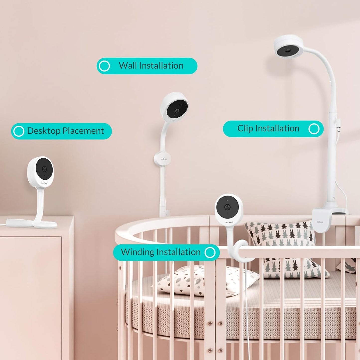 NETVUE Peekababy Vigilabebés con Cámara y Visión Nocturna, Vigilabebés Inteligente con Cámara y Audio