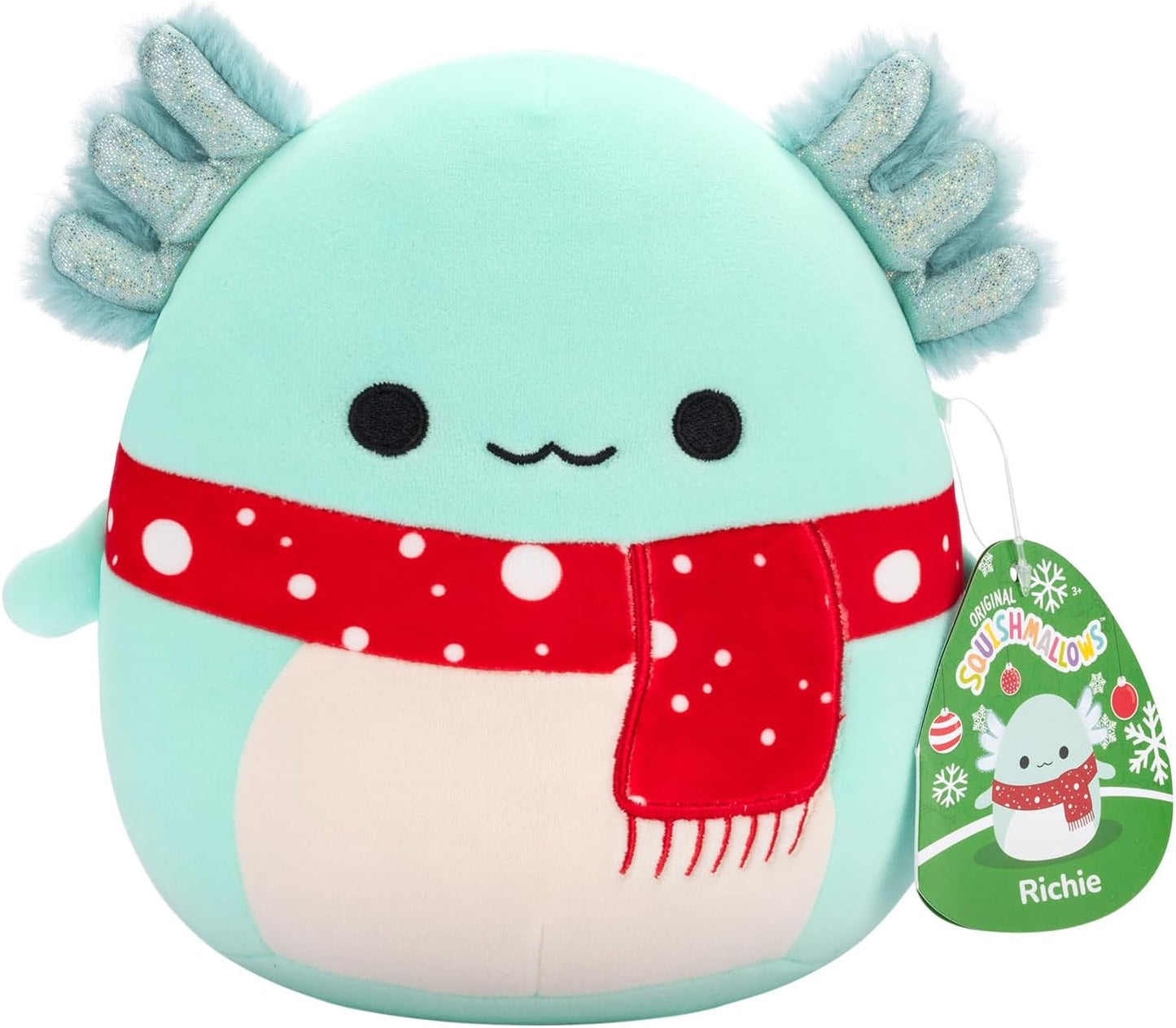 Squishmallows Original 7,5 polegadas Richie the Teal Axolotl com lenço manchado vermelho