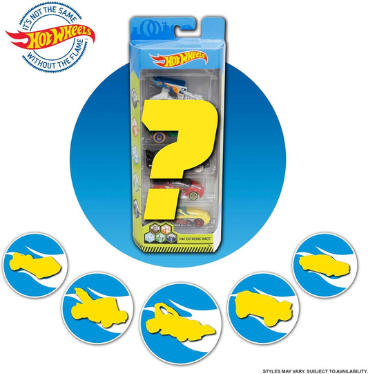 Hot Wheels Juego de 5 autos de juguete, varios estilos de carreras extremas, vehículos de juguete a escala 1:64 con detalles y decoraciones realistas, autos coleccionables para niños de 3 años en adelante, los estilos pueden variar, 1806
