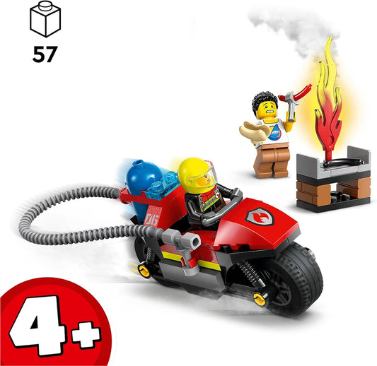 LEGO Motocicleta de resgate de bombeiros urbanos, conjunto de brinquedos de motocicleta para meninos e meninas de 4 anos ou mais, inclui 2 minifiguras para brincadeiras imaginativas, ideia de presente de veículo