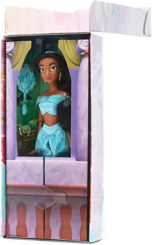 Disney Store Official Jasmine Classic Doll, Aladdin, 29cm/11”, Boneca Princesa Disney Totalmente Articulável em Traje Real, Inclui Escova de Cabelo de Brinquedo - Adequado para Idades 3+