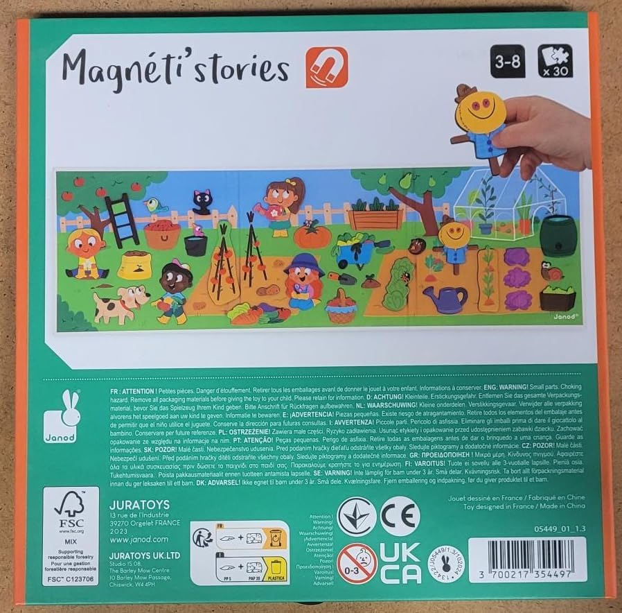 Janod - Magnéti'Stories A Horta - Jogo Magnético Educativo 30 Ímãs - Brinquedo Infantil de Papelão FSC - Desenvolve a Imaginação e a Motricidade Fina - A partir dos 3 Anos - J05449