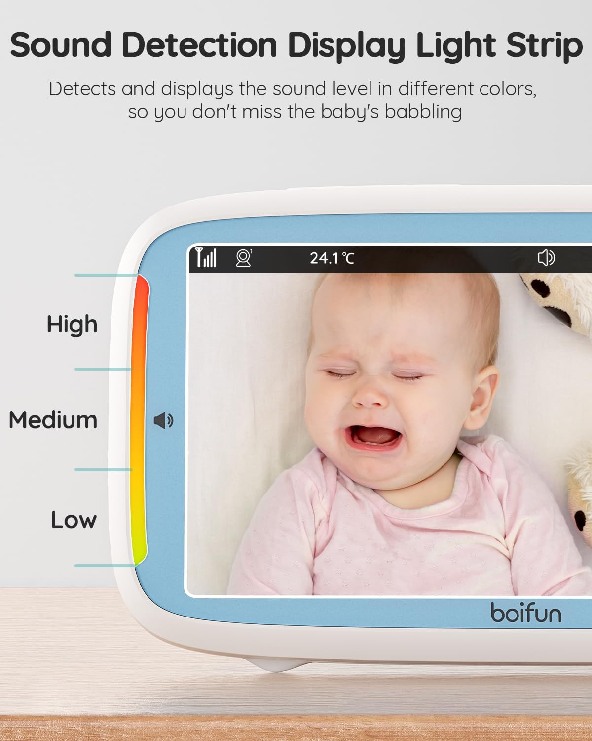 BOIFUN Monitor de vídeo para bebês com 2 câmeras, tela IPS 720P de 5 polegadas, câmera dupla 360, sem Wifi, bateria de 3050mAh, modo VOX, visão noturna invisível, áudio bidirecional, sensor de temperatura, canções de ninar, idosos, gêmeos