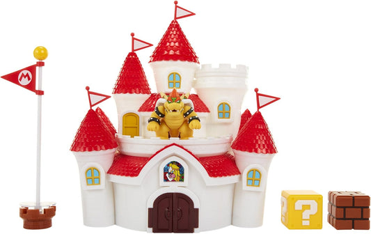 Nintendo Playset do Castelo do Reino Cogumelo da, oficialmente licenciado pela Jakks Pacific, inclui figura de ação exclusiva do Bowser de 6 cm (2,5") e acessórios, além de um pôster de parede.