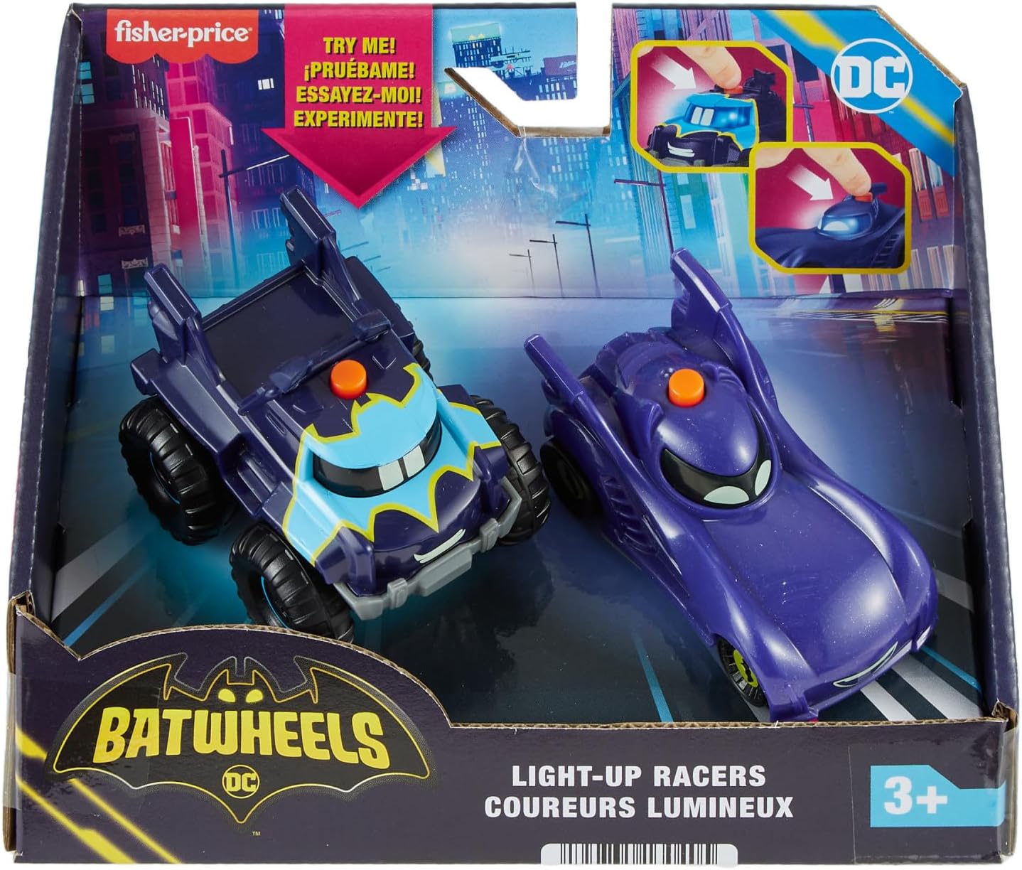 Fisher-Price DC Batwheels Carrinhos de Brinquedo com Luzes em Escala 1:55, Bam o Batmóvel e Buff, Conjunto com 2 Carrinhos, Brinquedo Infantil para Crianças a partir de 3 Anos, HML25