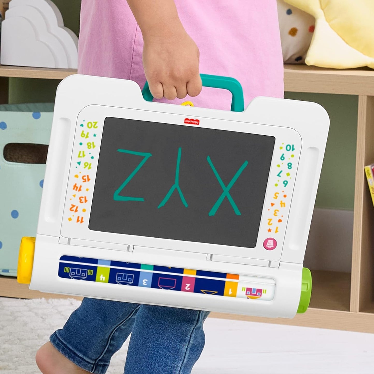 Fisher-Price Brinquedo Pré-escolar Mesa de Aprendizagem e Desenho: Tablet para Escrever e Desenhar sem Sujeira com Tela LCD para Viagens e Brincadeiras Criativas para Crianças a partir de 3 Anos, JDL70