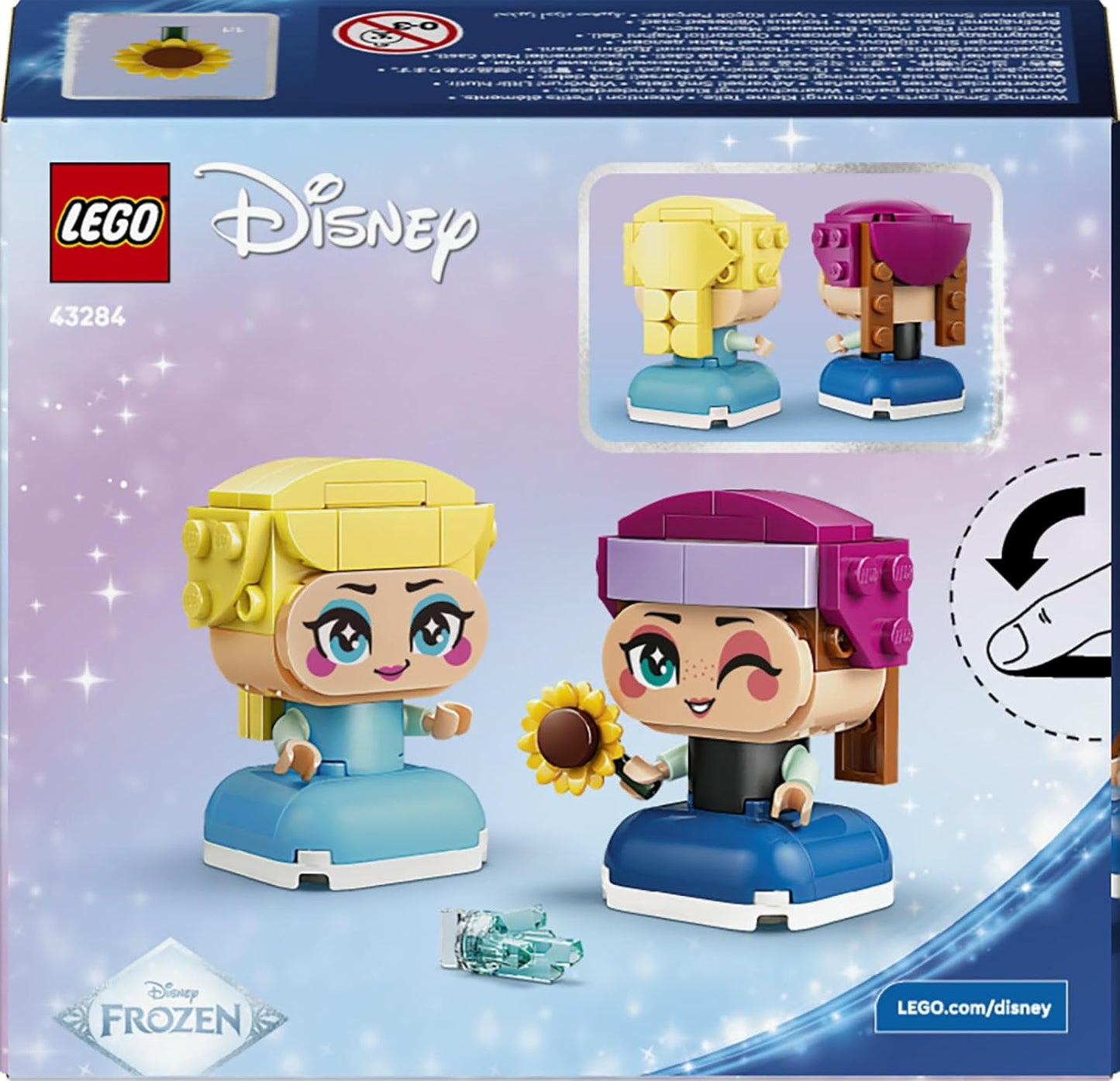 LEGO | Miniaturas da Anna e da Elsa de Frozen da Disney - Brinquedo de Princesa com 2 Mini Bonecas e Acessórios de Girassol e Raio de Gelo - Ótima Ideia de Presente para Meninas e Fãs a partir de 5 Anos - 43284