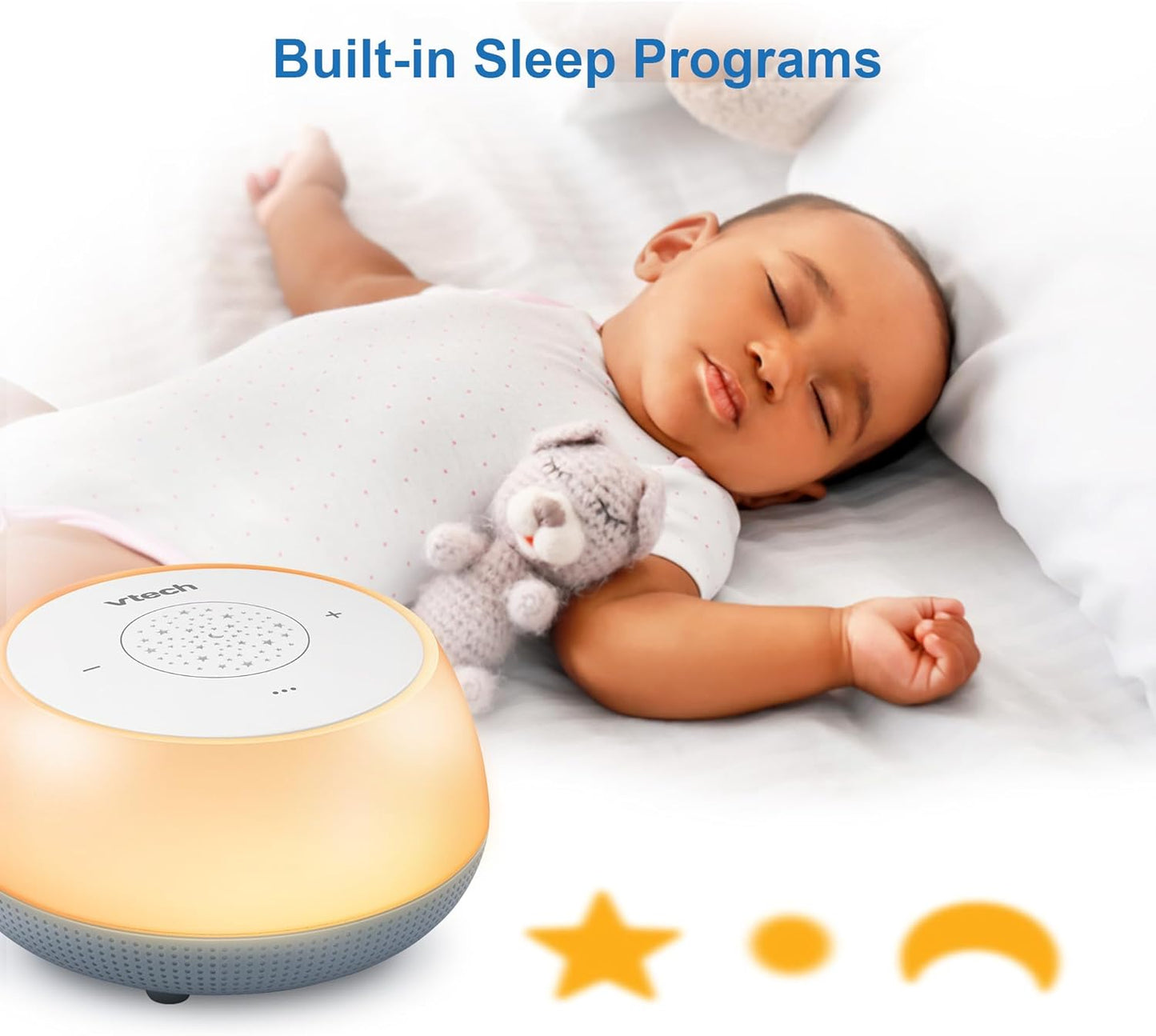 VTech BC8213 V-Hush Junior Treinamento de Sono com 40 histórias/músicas/sons e grave sua própria voz. Alto-falante portátil Bluetooth HD, luz noturna multicolorida de 250+, projetor de teto