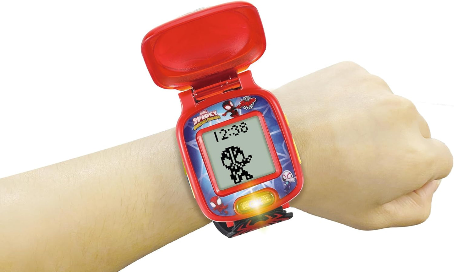 Relógio de Aprendizagem Giratório VTech Homem-Aranha e seus Incríveis Amigos, Relógio Oficial do Homem-Aranha com 4 Jogos Divertidos, Tela LCD, 9 Mostradores Digitais, Indicado para Crianças de 3, 4, 5+ Anos, Versão em Inglês