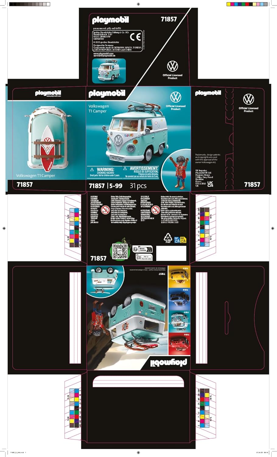 Playmobil | Carros de Colecionador | Volkswagen T1 Camper | Miniatura para adultos e crianças | Com adesivos para personalização | Presente para fãs e colecionadores de carros | Design detalhado | 71857