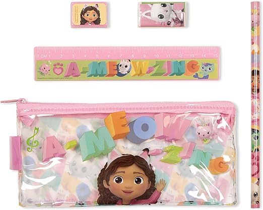 Gabby's Dollhouse Conjunto de material escolar infantil com estojo para lápis para meninas