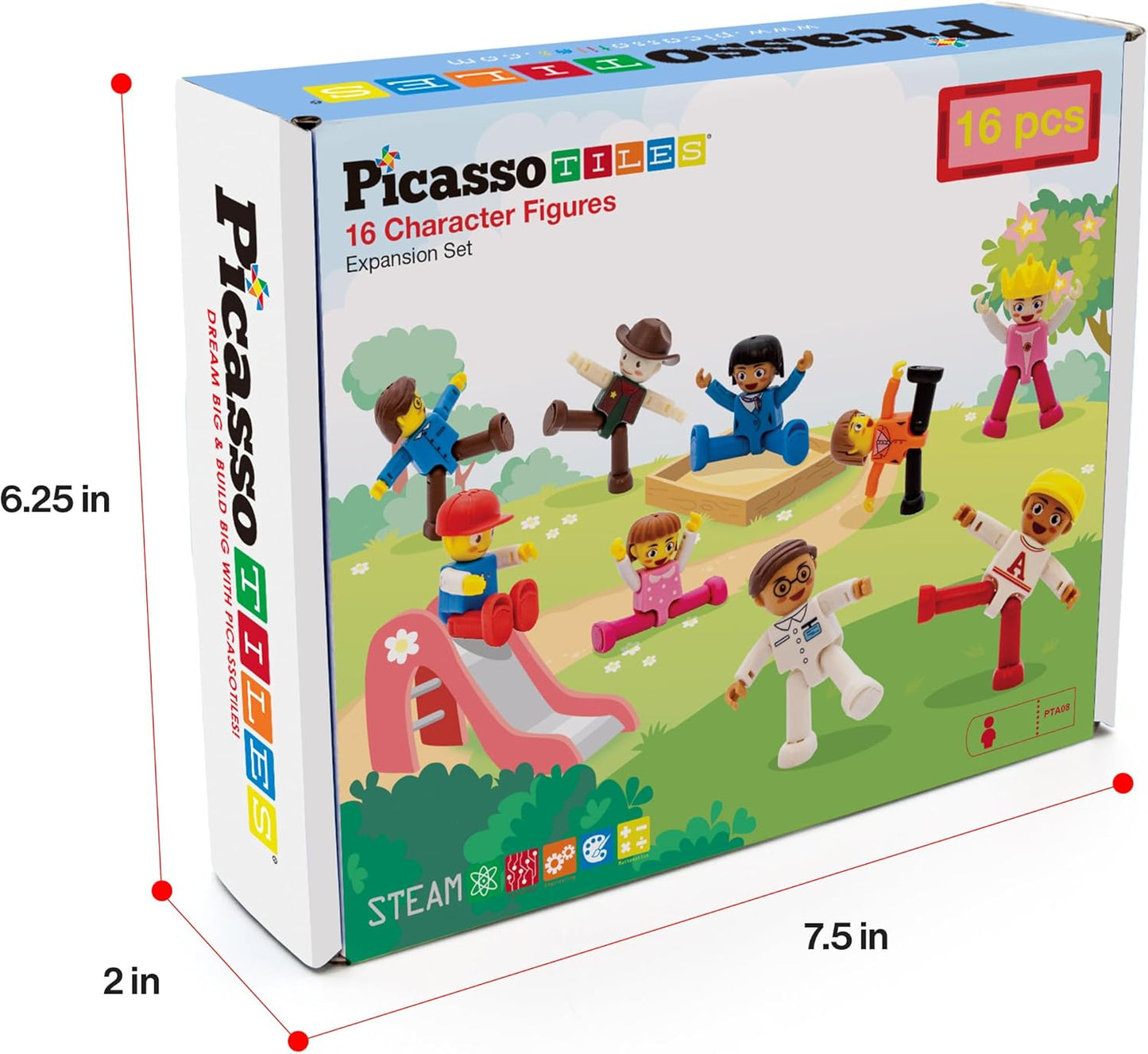 PicassoTiles Conjunto de Brinquedo Infantil com 16 Figuras de Ação de Personagens, Pacote de Expansão, Blocos de Construção Magnéticos, Brinquedo STEM para Brincar de Faz de Conta, Peças de Montar PTA08