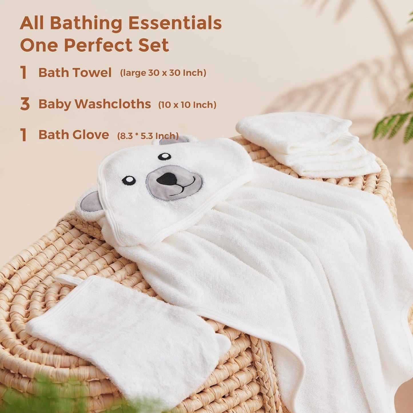 momcozy Conjunto de toalhas de banho para bebê de bambu, 5 pacotes, 1 * toalhas com capuz para recém-nascido, 3 * panos de banho, 1 * luva de banho, toalha macia e superabsorvente com capuz para bebê, unissex