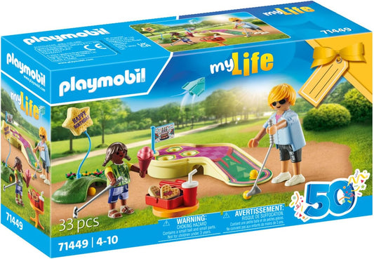 Playmobil 71449 Minha Vida: Minigolfe, uma tacada após a outra em direção ao gol, incluindo tacos de golfe, bolas e sorvetes, dramatização divertida e imaginativa, conjuntos de jogos artísticos adequados para crianças a partir de 4 anos