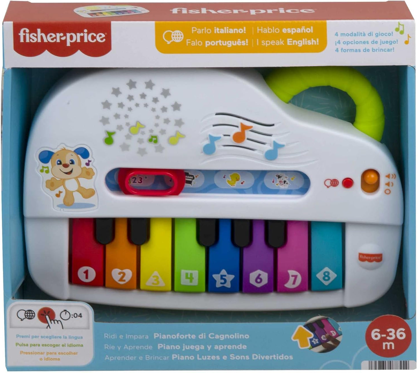 Fisher-Price Silly Sounds Light-Up Piano, versão em: inglês - Reino Unido - italiano - português - espanhol - castelhano, HHX13