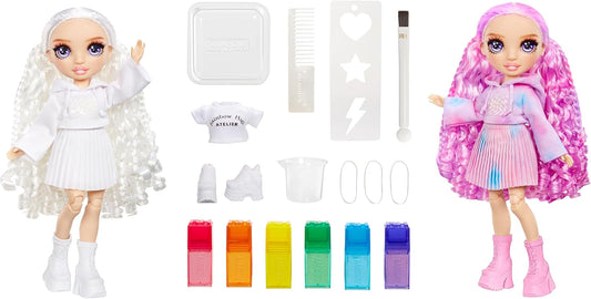 Rainbow High Watercolor & Create DIY Fashion Doll com aquarelas laváveis e kit tie-dye - olhos roxos, cabelos cacheados, top extra e sapatos - colorir, criar, brincar, enxaguar e repetir - crianças de 4 a 12 anos ou mais