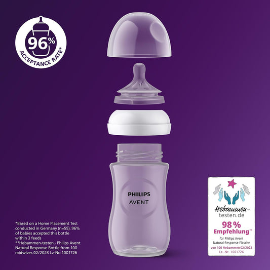 Philips Mamadeira Avent Natural Response – 3 unidades de 260 ml, para recém-nascidos e bebês maiores, livre de BPA, a partir de 1 mês (Modelo SCY903/03)