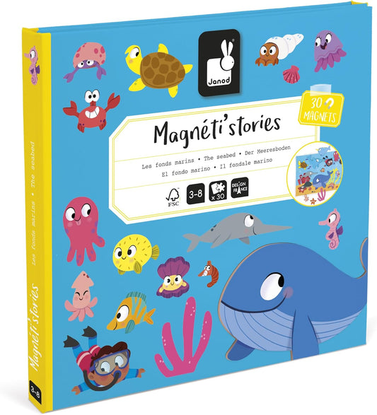 Janod - Magnéti'Stories Sea Funds - Jogo magnético educativo com 30 ímãs - Brinquedo infantil de papelão FSC - Desenvolve a imaginação e a coordenação motora fina - A partir de 3 anos - J05448