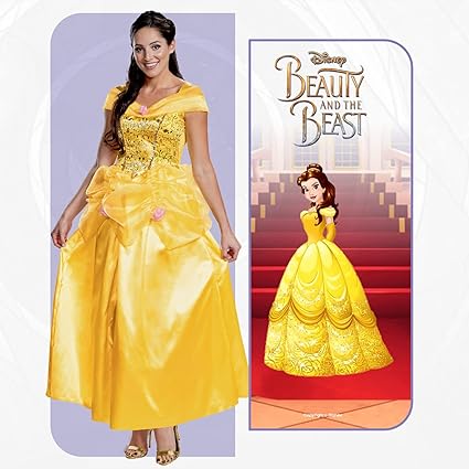 DISGUISE Fantasia oficial Premium Belle da Disney para mulheres – feita com cetim super macio – vestido de fantasia da Bela e a Fera, Natal, Halloween, fantasias de princesa adulta para mulheres, tamanho M