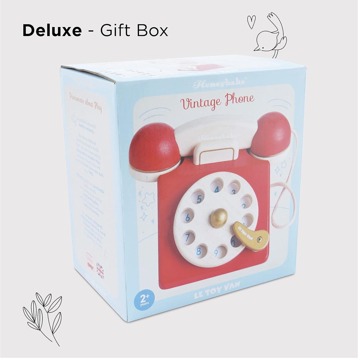 Le Toy Van - Brinquedo de dramatização de telefone de madeira vintage | Meninos ou meninas fingem brincar com brinquedo e comida - para maiores de 3 anos