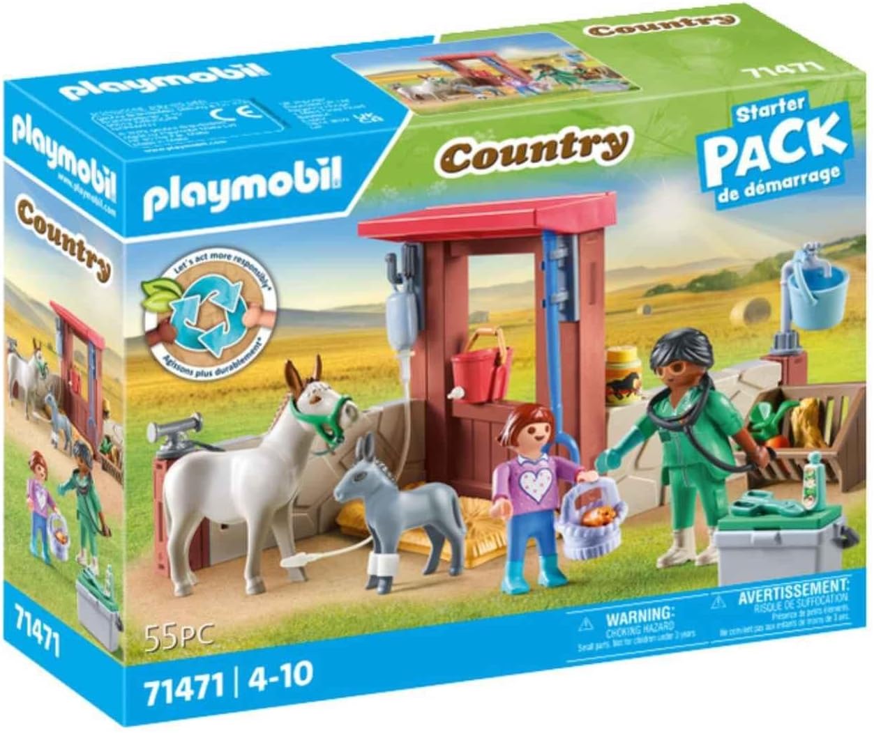 Playmobil 71471 Country: Farmyard Veterinarian Starter Pack, conjuntos de jogos de animais, brinquedos sustentáveis, encenação divertida e imaginativa, conjuntos de jogos adequados para crianças a partir de 4 anos