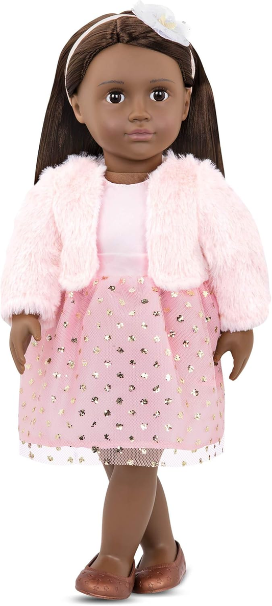 Boneca Our Generation com vestido estampado floral e chapéu de sol, Dália