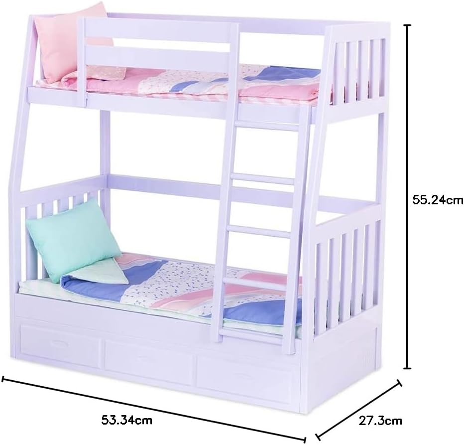 Our Generation Dream Bunks – Lilás – Conjunto de beliche de brinquedo para bonecas de 18 polegadas, adequado para crianças a partir de 3 anos