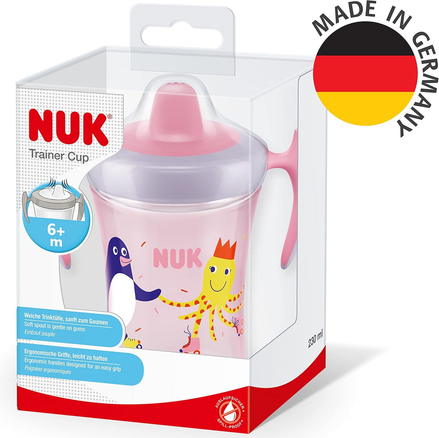 Copo com palhinha NUK Trainer Cup | Bocal para refrigerantes à prova de fugas | 6+ meses | Livre de BPA | 230ml | Cinza e Branco | 1 contagem