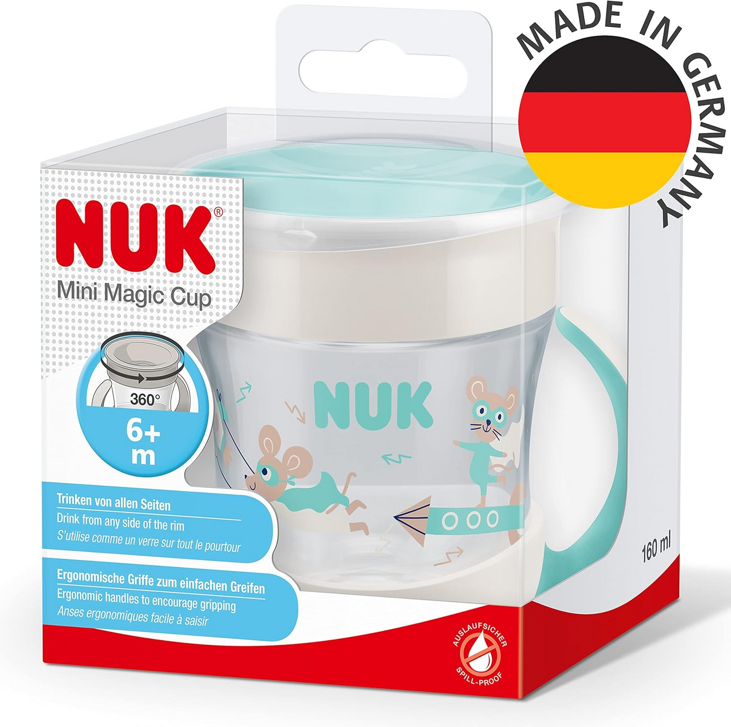Copo de aprendizagem NUK Mini Magic Cup | borda para beber 360° à prova de fugas | a partir dos 6 meses | pegas práticas | Livre de BPA | 160 ml, branco