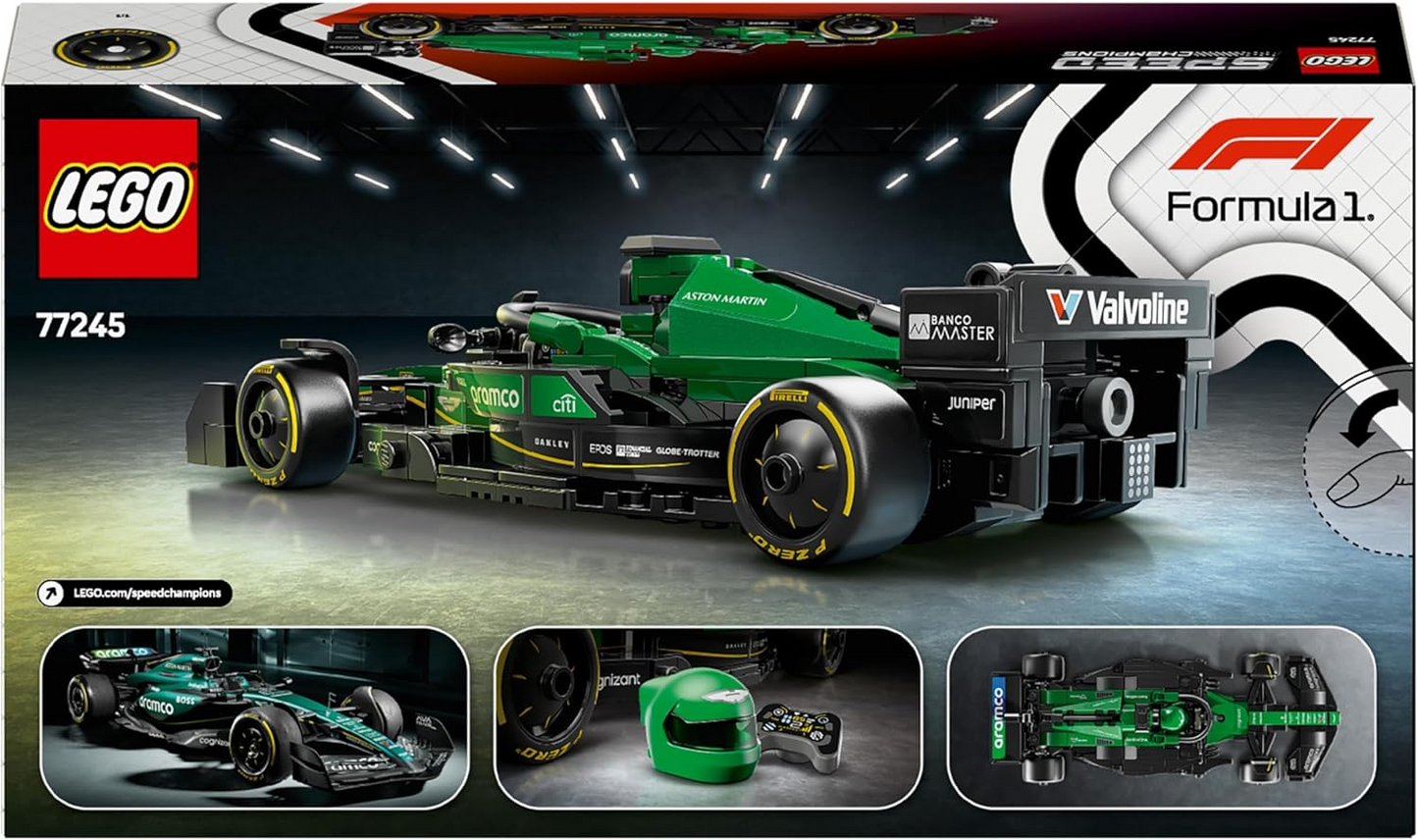 LEGO Speed Champions Aston Martin Aramco F1 AMR24 Race Car Toy com uma minifigura colecionável de piloto de Fórmula 1 - Kits de modelos para meninos e meninas de 10 anos ou fãs adultos de automobilismo 77245